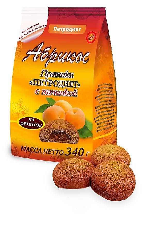 Пряники "Петродиет" на фруктозе c абрикосовой начинкой - 340гр