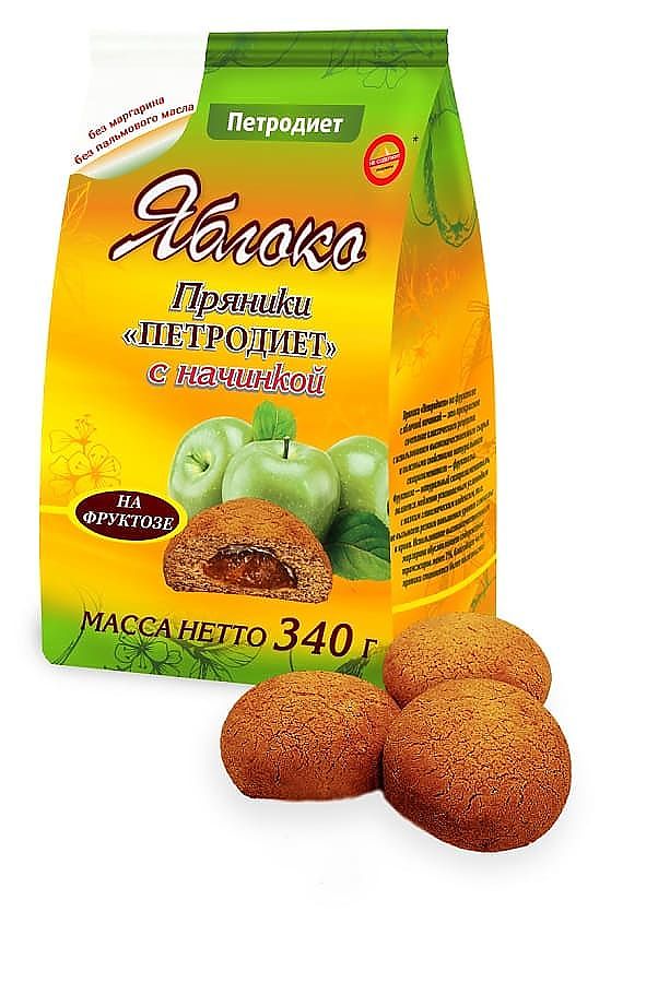 Пряники "Петродиет" с начинкой на фруктозе (Яблоко) - 340гр